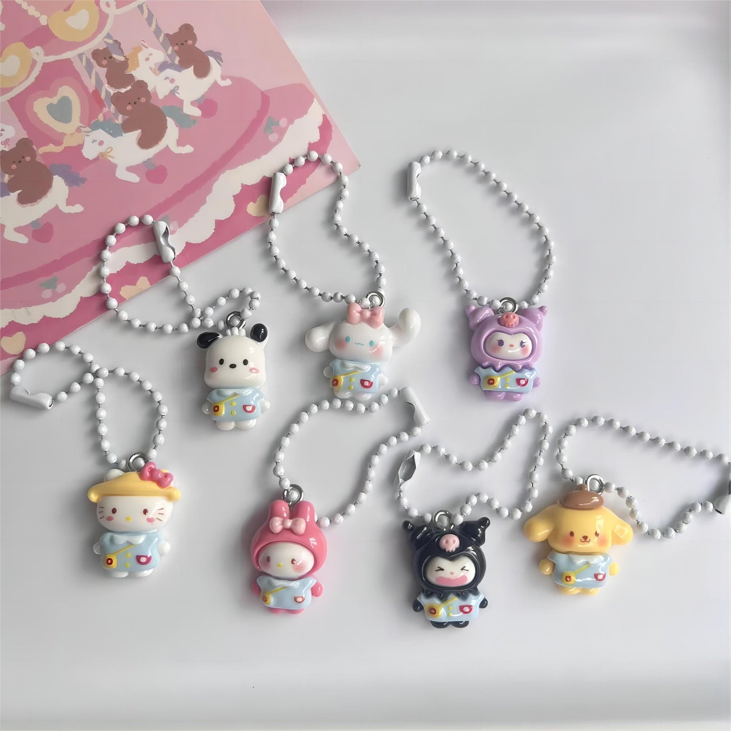 Ensemble de porte-clés figurines Kawaii 7 pièces