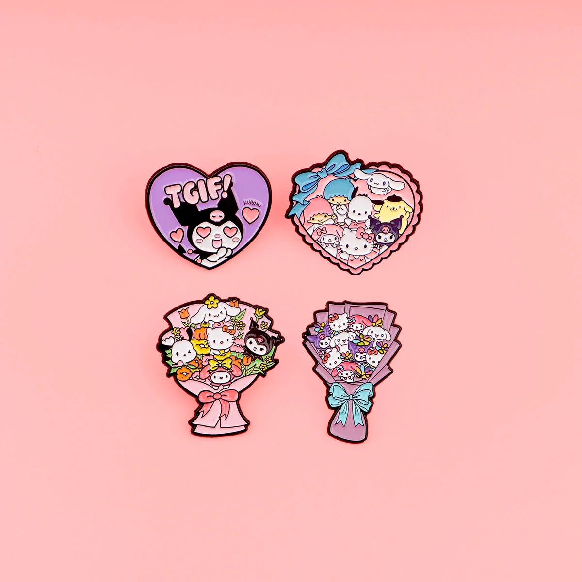 Kawaii bouquet enamel pins - brooches - enamel pins - flowers - kawaii - kuromi