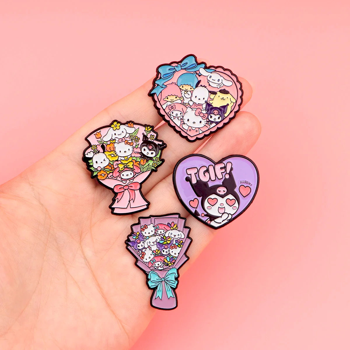 Kawaii bouquet enamel pins - brooches - enamel pins - flowers - kawaii - kuromi