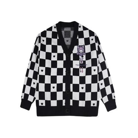 Kawaii Checkered Cardigan - brown, bunnies, bunny, cardigan, cardigans