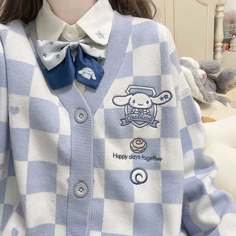 Kawaii Checkered Cardigan - brown, bunnies, bunny, cardigan, cardigans