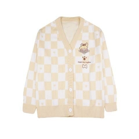 Kawaii Checkered Cardigan - brown, bunnies, bunny, cardigan, cardigans