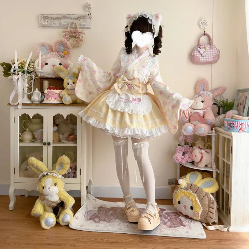 Kawaii cute sweet strawberry kimono dress