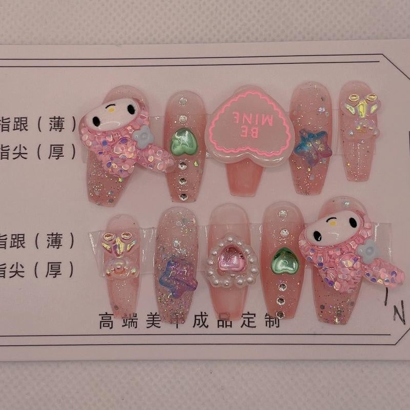 Kawaii deco press on nails - 3d - acrylic nails - fake - kawaiicore - my melody