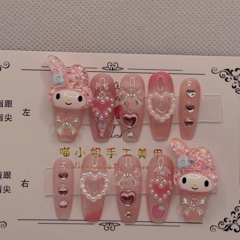 Kawaii deco press on nails - 3d - acrylic nails - fake - kawaiicore - my melody