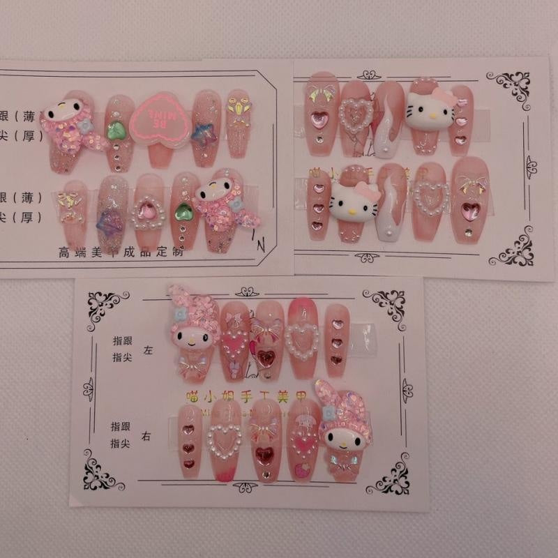 Kawaii deco press on nails - 3d - acrylic nails - fake - kawaiicore - my melody