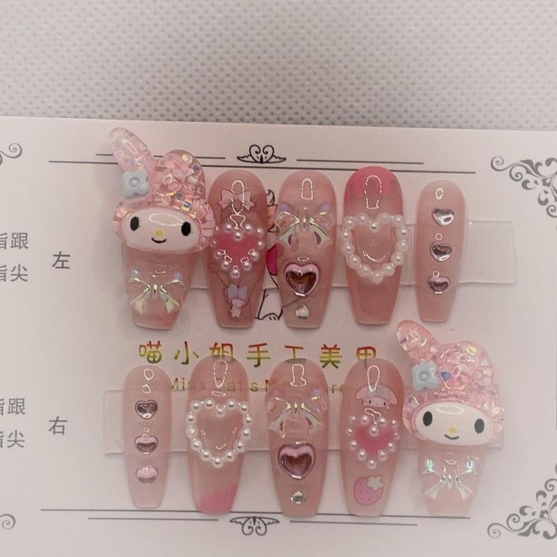 Kawaii deco press on nails - 3d - acrylic nails - fake - kawaiicore - my melody