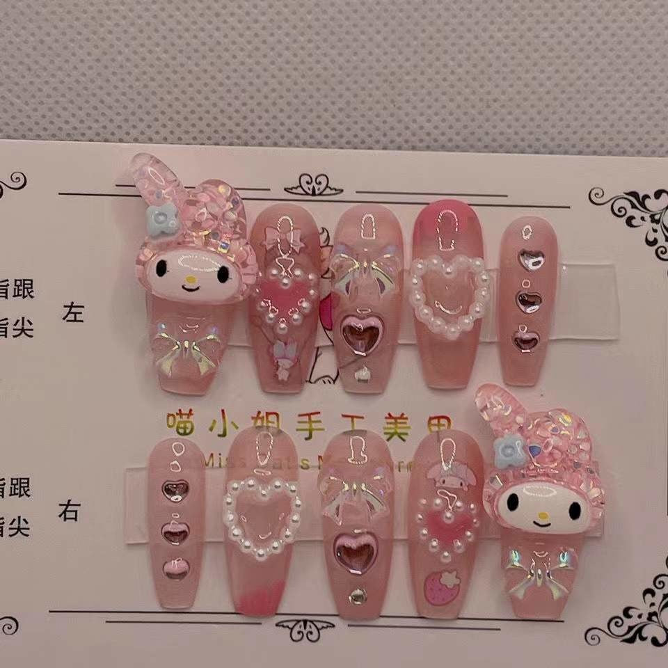 Kawaii deco press on nails - 3d - acrylic nails - fake - kawaiicore - my melody