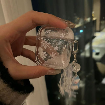 Étui pour AirPods Kawaii avec neige flottante et ornement