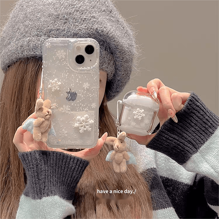 Kawaii Floating Snow AirPods Case With Ornament