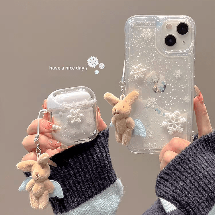 Kawaii Floating Snow AirPods Case With Ornament