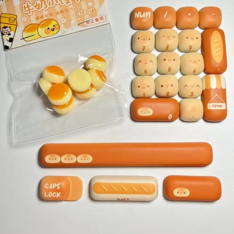 Kawaii fluffy bread bun keycaps set 138 key caps keyboard