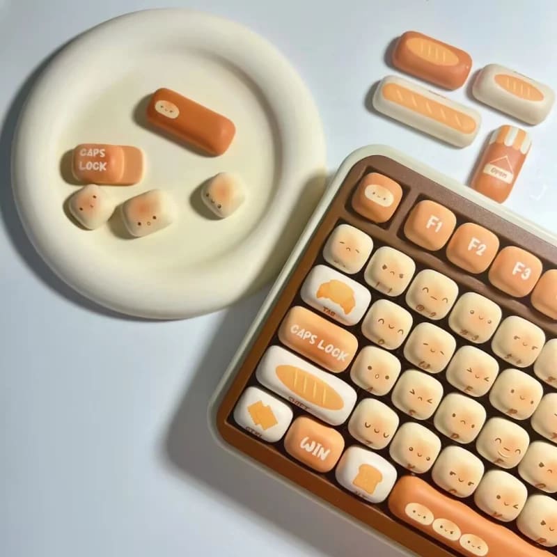 Kawaii fluffy bread bun keycaps set 138 key caps keyboard