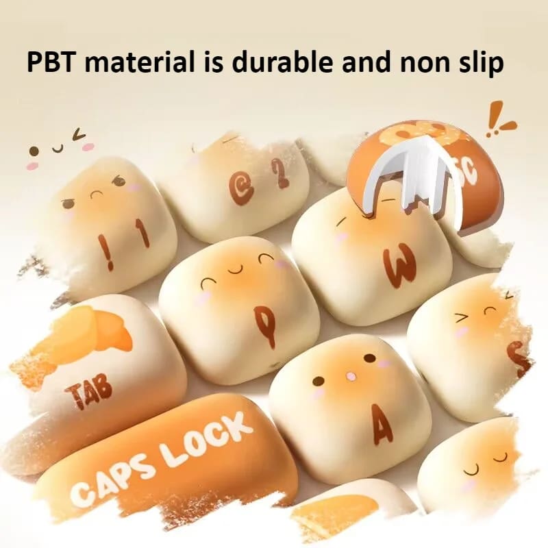 Kawaii fluffy bread bun keycaps set 138 key caps keyboard