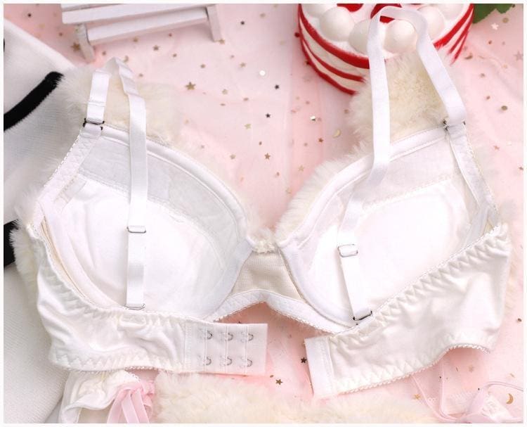 Kawaii fuzzy brown teddy bear lingerie set in faux fur