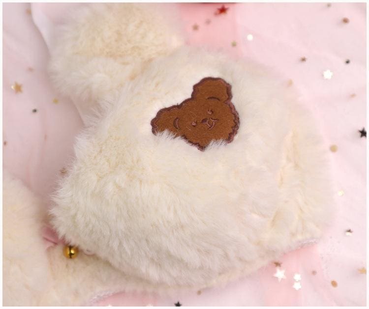 Kawaii fuzzy brown teddy bear lingerie set in faux fur