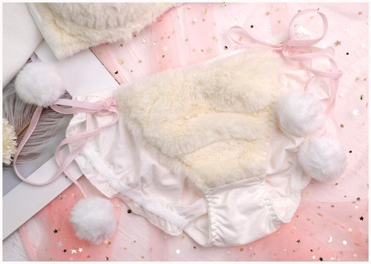 Kawaii fuzzy brown teddy bear lingerie set in faux fur