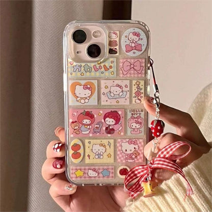 Kawaii handgemachte Kitty Aufkleber iPhone Fall mit Kette SK495