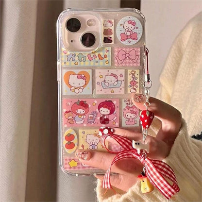 Kawaii handgemachte Kitty Aufkleber iPhone Fall mit Kette SK495