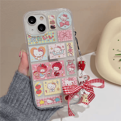 Kawaii handgemachte Kitty Aufkleber iPhone Fall mit Kette SK495