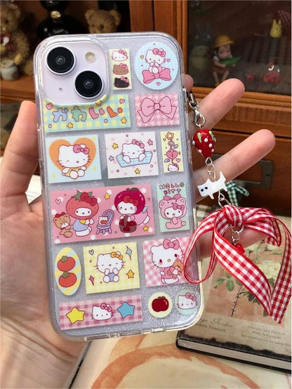 Kawaii handgemachte Kitty Aufkleber iPhone Fall mit Kette SK495