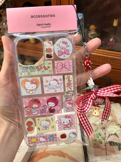 Kawaii handgemachte Kitty Aufkleber iPhone Fall mit Kette SK495