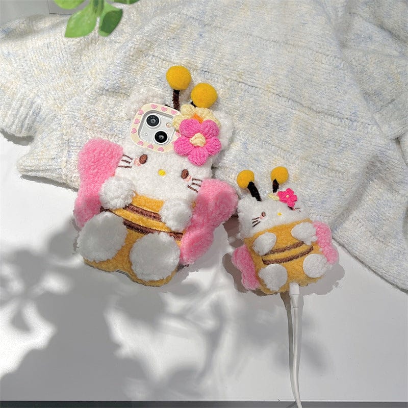 Kawaii Kitty Bee Plush AirPods Earphone Case SK496