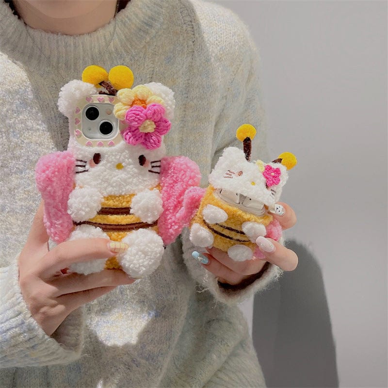 Kawaii Kitty Bee Plush AirPods Earphone Case SK496