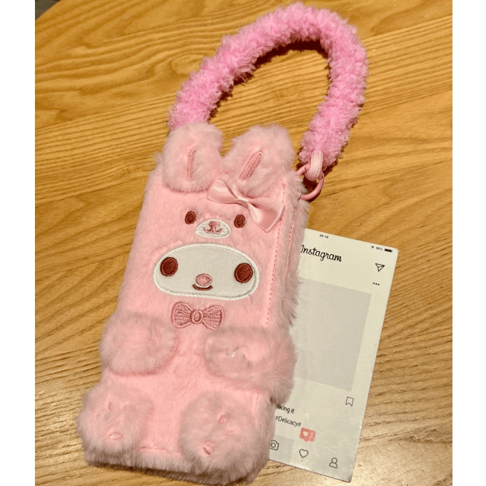 Kawaii Melo Kuro Plush Flip iPhone Case With Lanyard