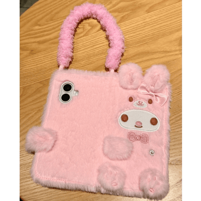 Kawaii Melo Kuro Plush Flip iPhone Case With Lanyard