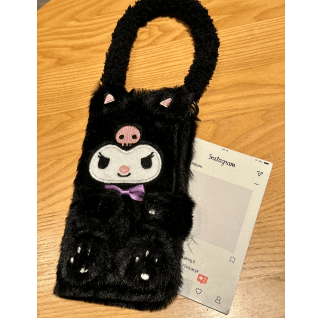 Kawaii Melo Kuro Plush Flip iPhone Case With Lanyard