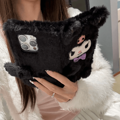 Kawaii Melo Kuro Plush Flip iPhone Case With Lanyard