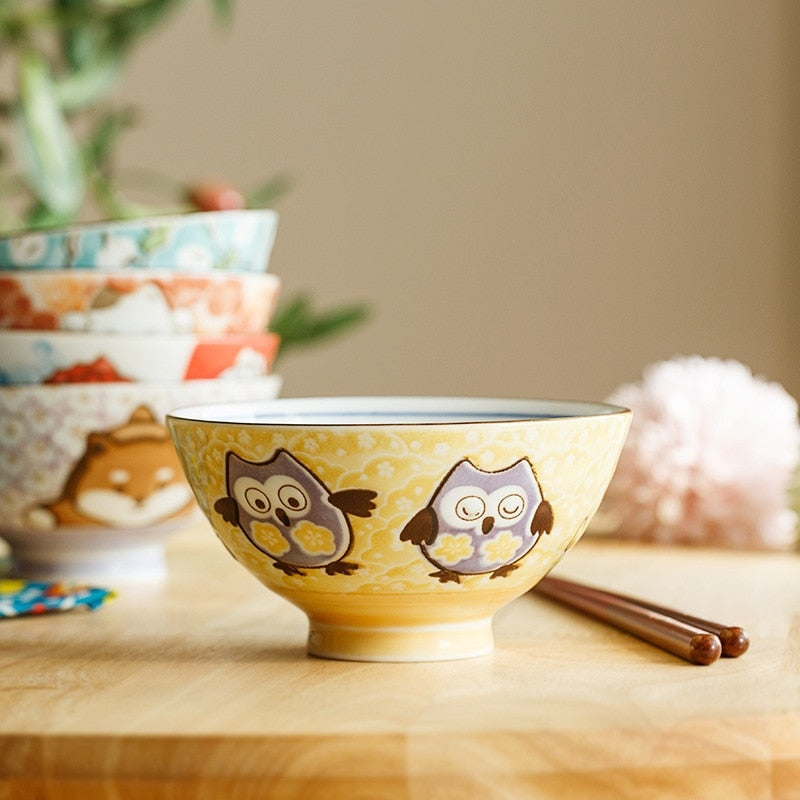 Kawaii oriental noodle bowls - blue ink - bowls - ceramic - china - chinese