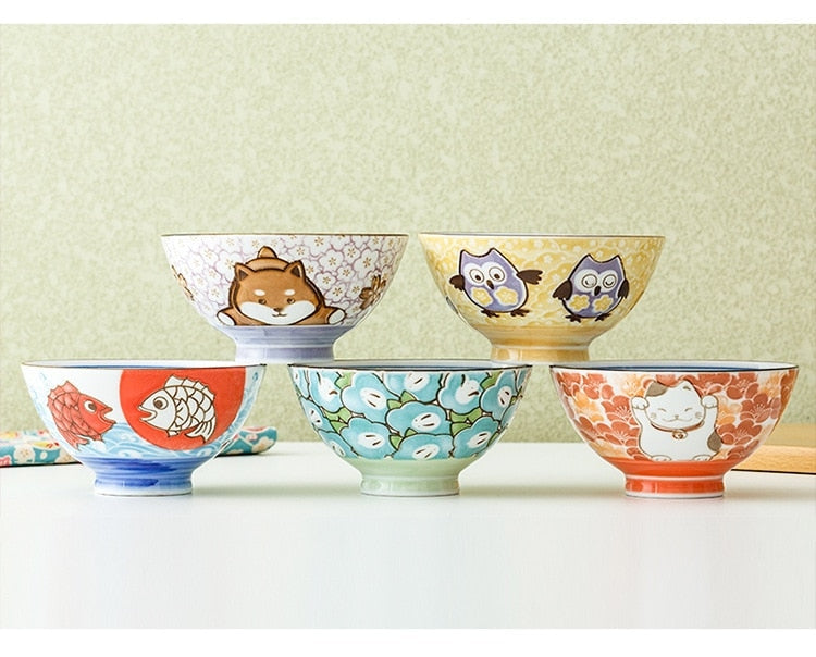 Kawaii oriental noodle bowls - blue ink - bowls - ceramic - china - chinese