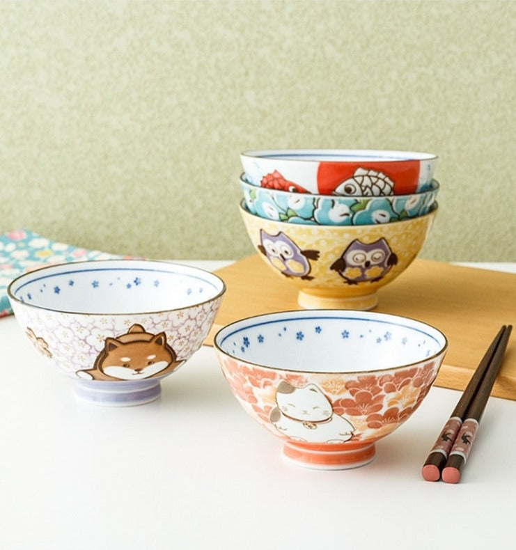 Kawaii oriental noodle bowls - blue ink - bowls - ceramic - china - chinese