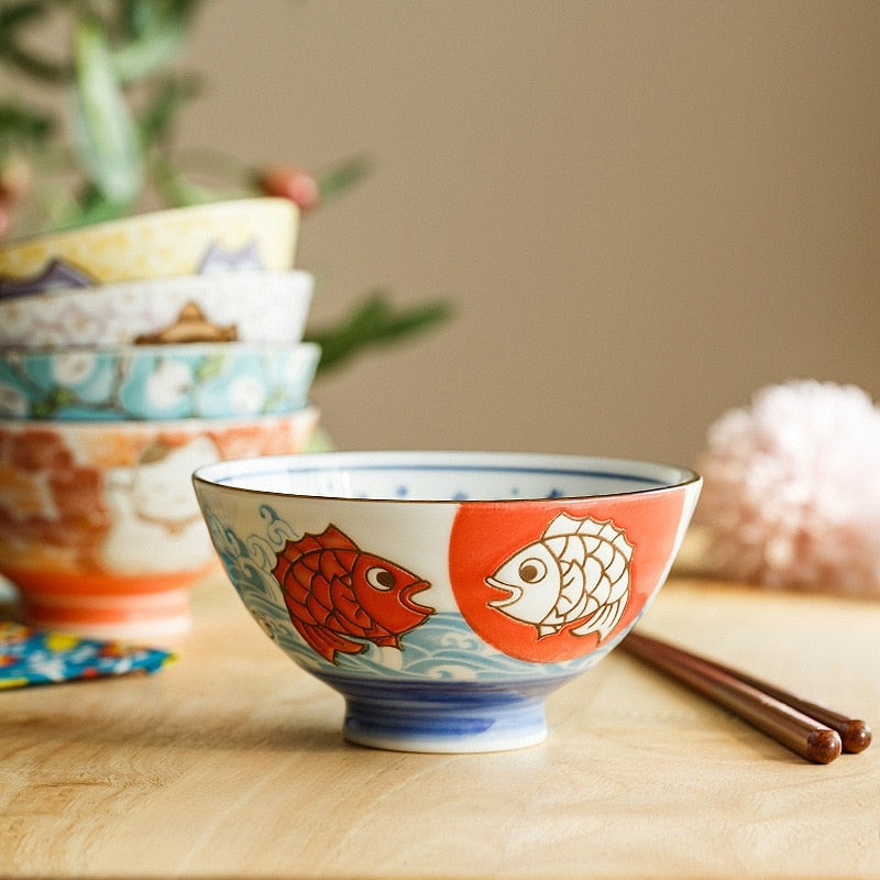 Kawaii oriental noodle bowls - blue ink - bowls - ceramic - china - chinese
