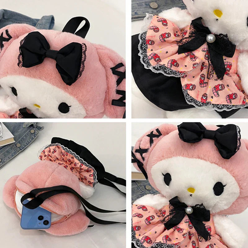 Kawaii pastel goth plush backpacks - backpack - backpacks - book bags - kuromi