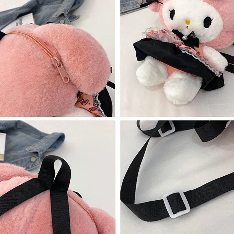 Kawaii pastel goth plush backpacks - backpack - backpacks - book bags - kuromi
