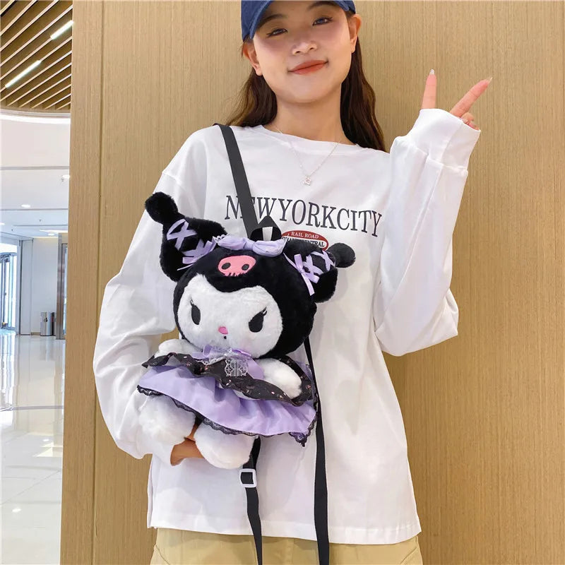 Kawaii pastel goth plush backpacks - backpack - backpacks - book bags - kuromi