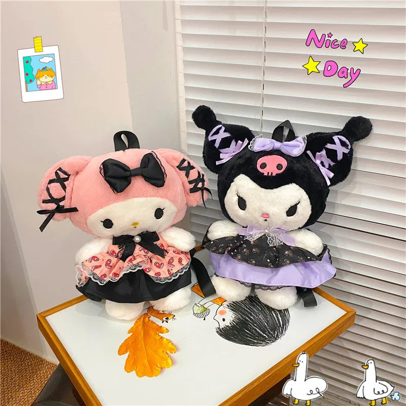 Kawaii pastel goth plush backpacks - backpack - backpacks - book bags - kuromi