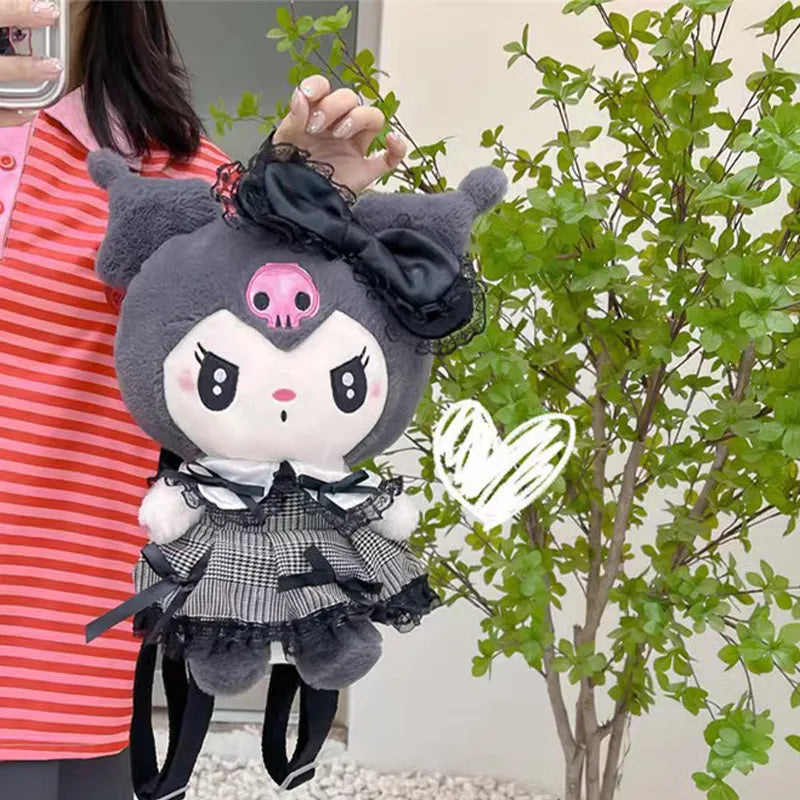 Kawaii pastel goth plush backpacks - backpack - backpacks - book bags - kuromi