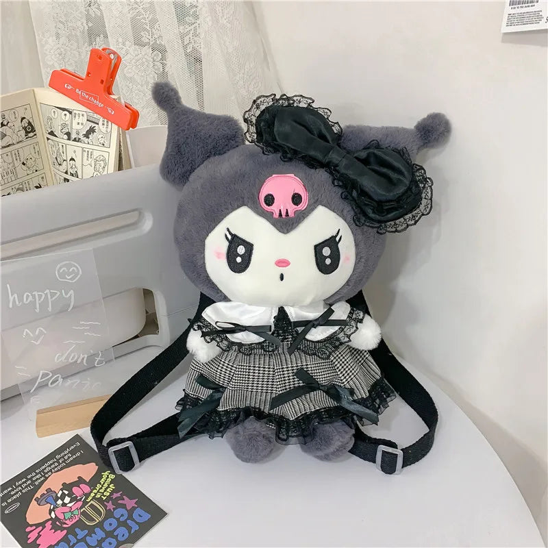 Kawaii pastel goth plush backpacks - backpack - backpacks - book bags - kuromi