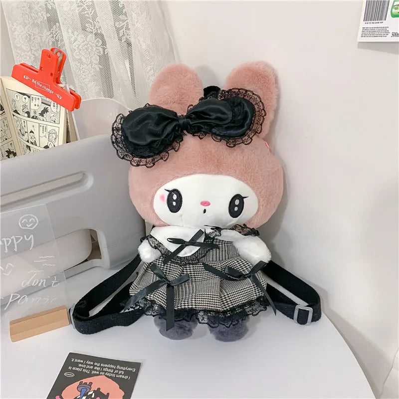 Kawaii pastel goth plush backpacks - backpack - backpacks - book bags - kuromi