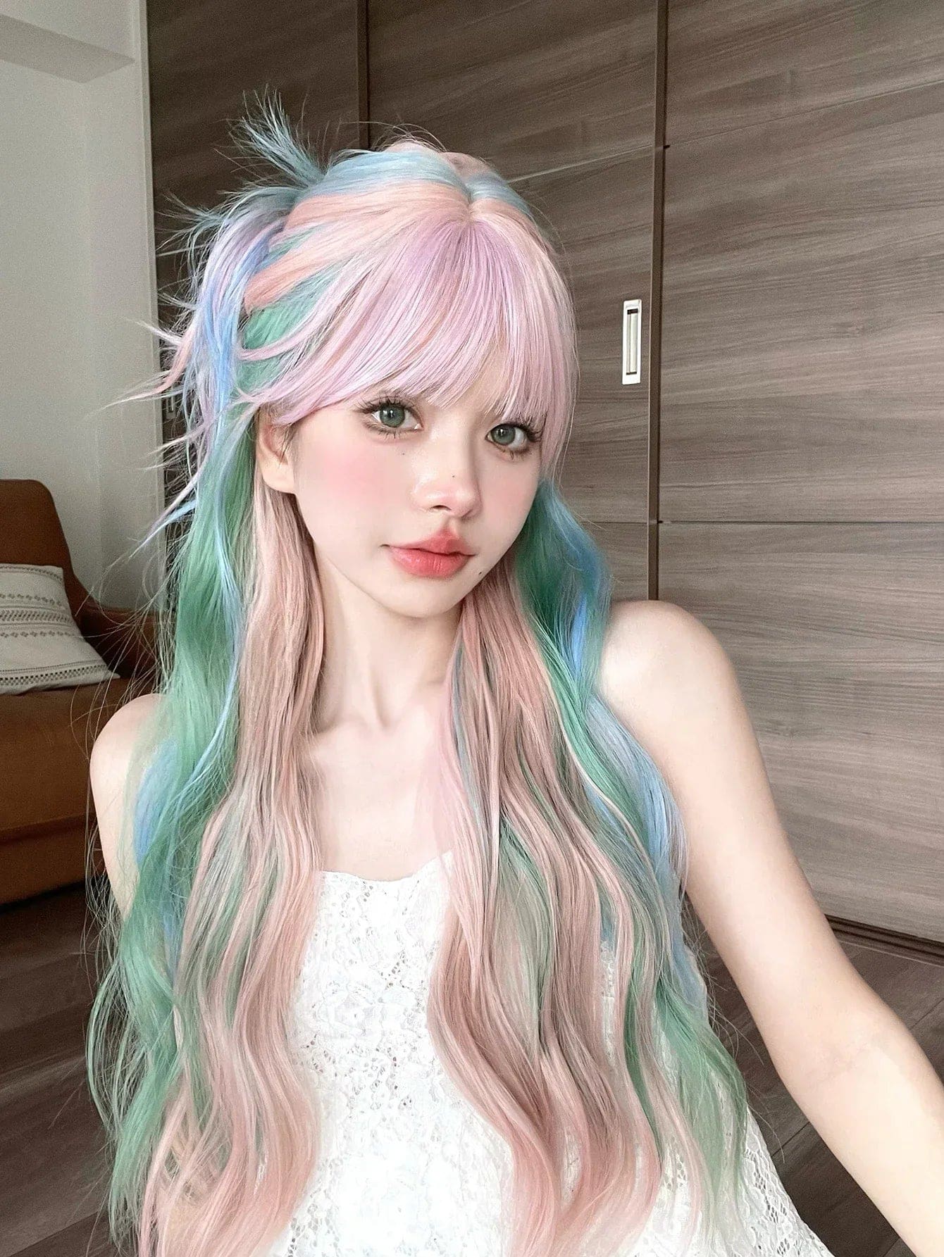 Kawaii pastel mermaid princess long cosplay wig kanekalon