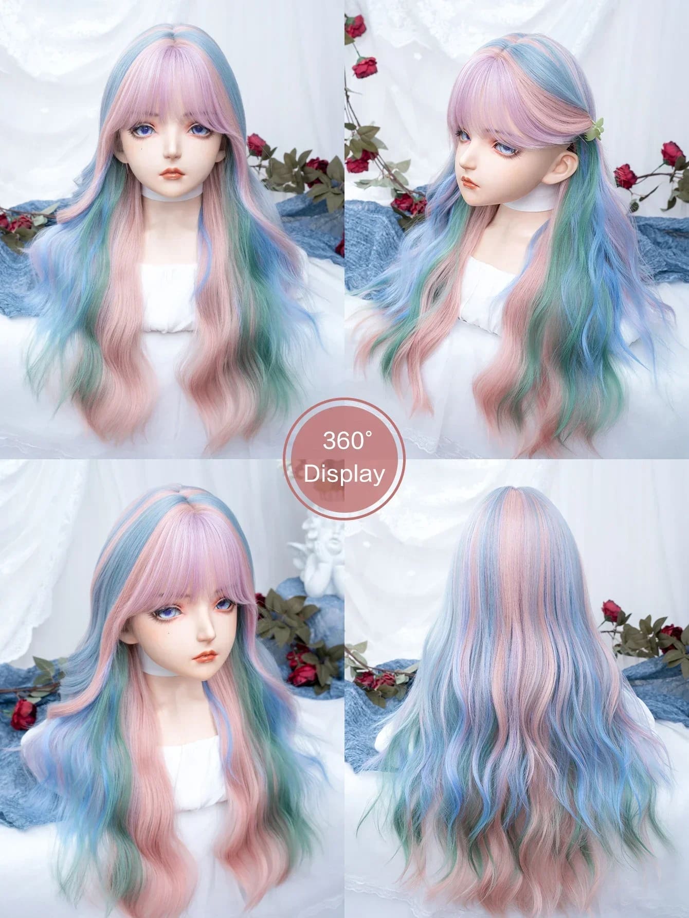 Kawaii pastel mermaid princess long cosplay wig kanekalon