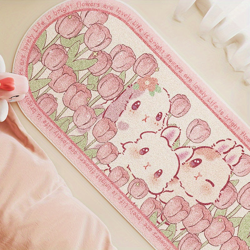 Kawaii pink tulip kitten non-slip rug mat