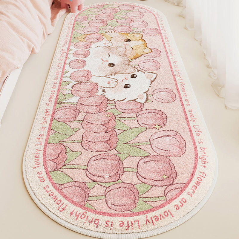 Kawaii pink tulip kitten non-slip rug mat