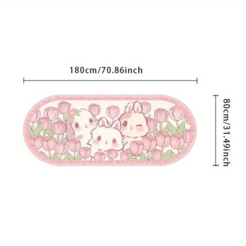 Kawaii pink tulip kitten non-slip rug mat