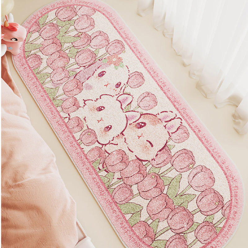 Kawaii pink tulip kitten non-slip rug mat