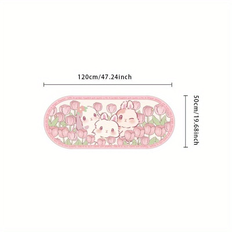 Kawaii pink tulip kitten non-slip rug mat